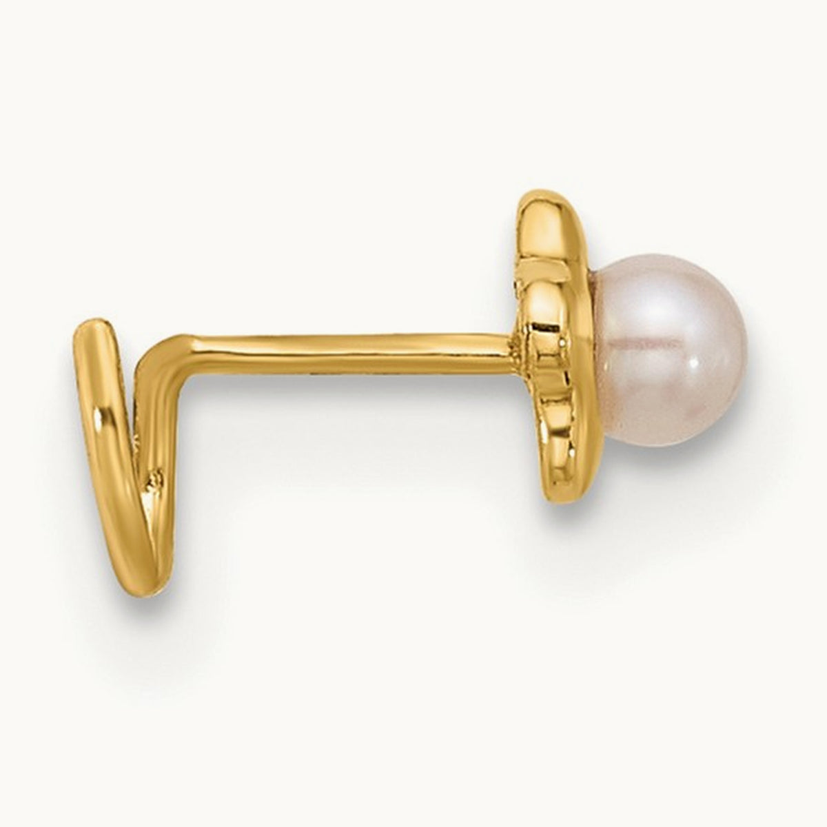 22 Gauge Flower Freshwater Cultured Pearl Nose Ring Body Jewelry, 14K