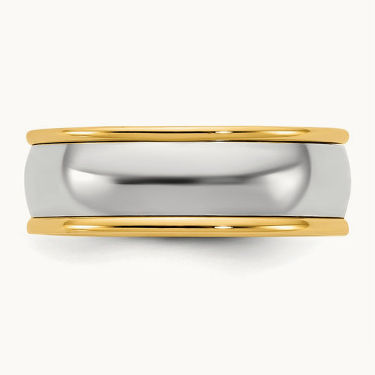 Y/W Half Round Wedding Band, 7mm, 14K Two-tone