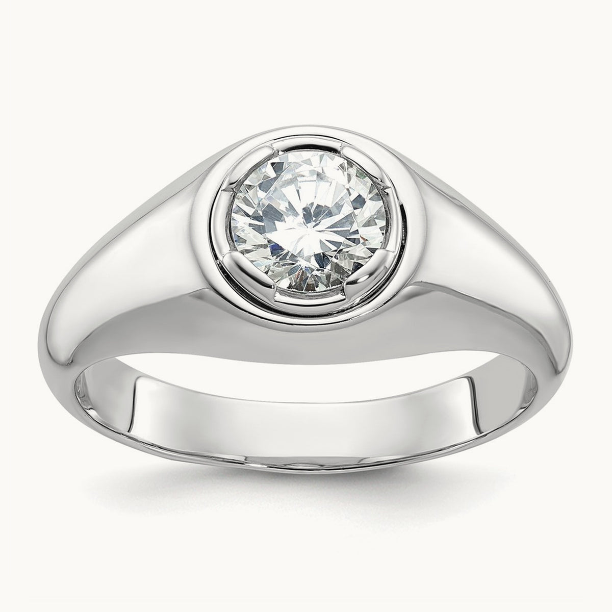Round Men's Ring — 14K White Gold, 10