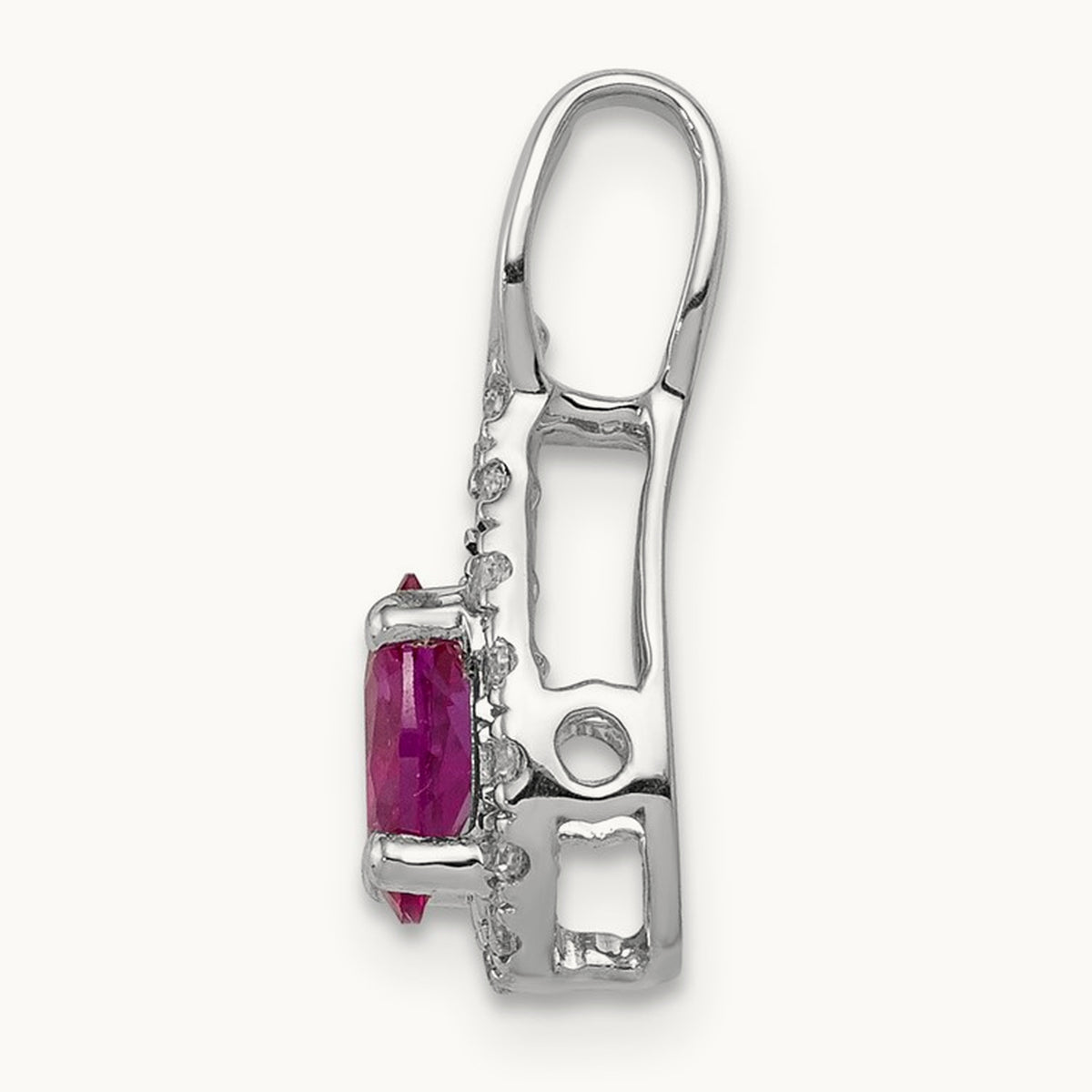 Created Ruby Pendant, 0.10 ct tw Lab-Grown Diamond — 14K White Gold