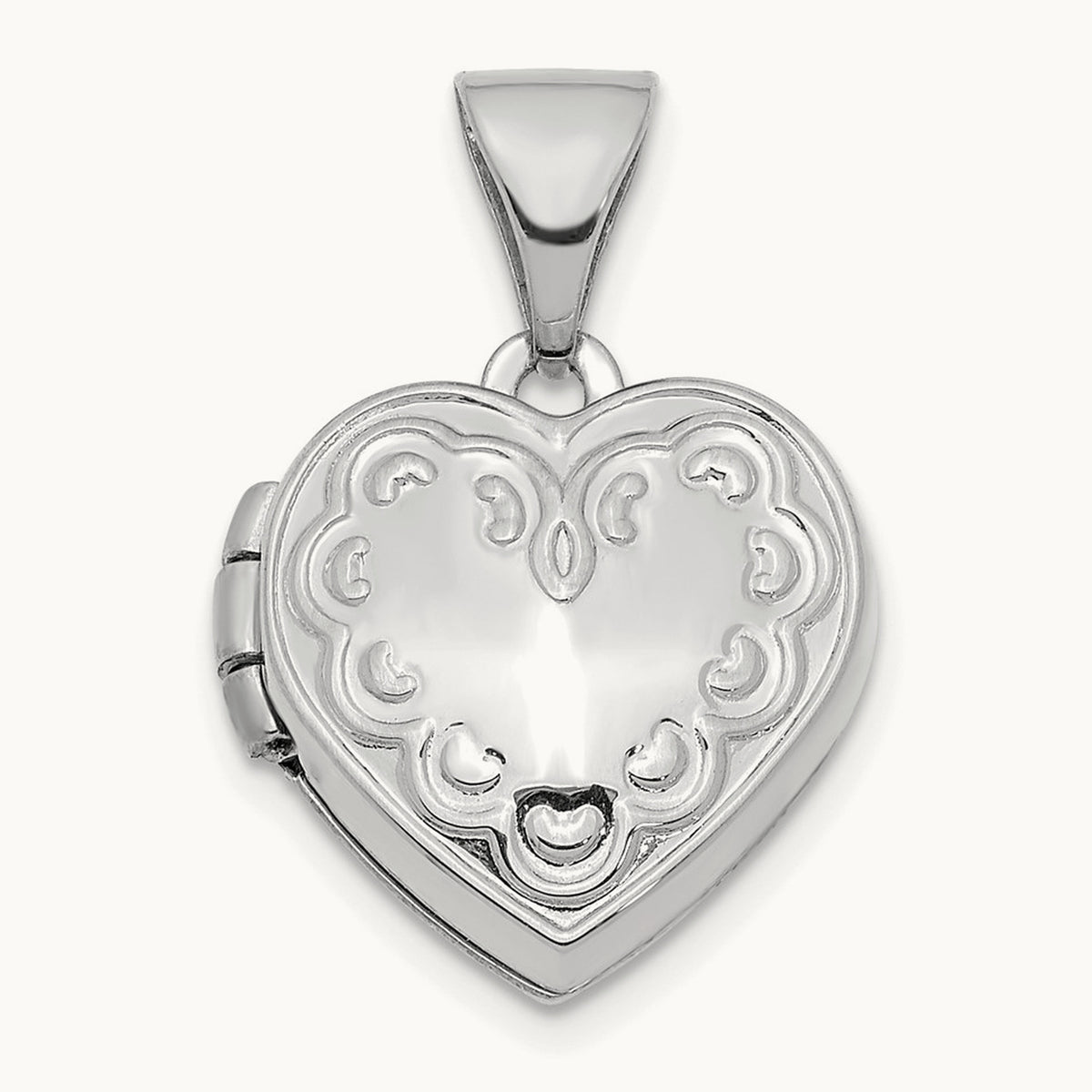 Textured Heart Locket Pendant, 13mm, 14K White Gold