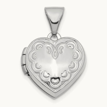 Textured Heart Locket Pendant, 13mm, 14K White Gold