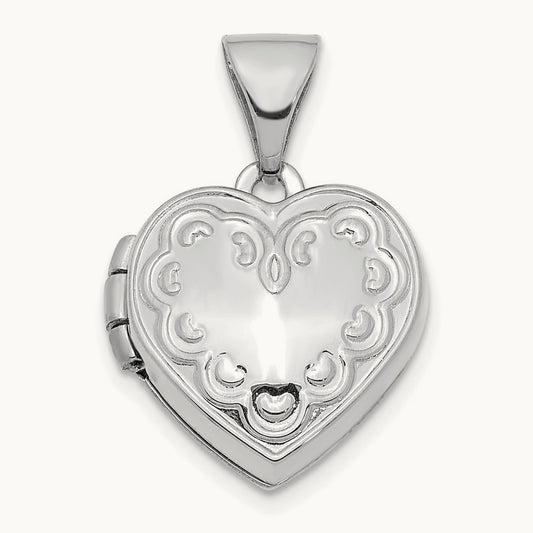 Textured Heart Locket Pendant, 13mm, 14K White Gold