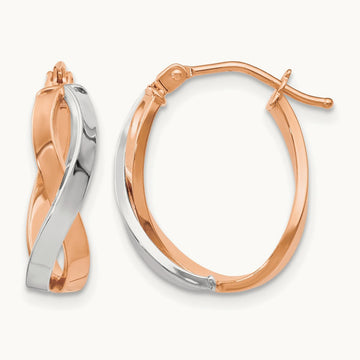 w/ White RH and Rose Gold-Plat Polished Bypass Hoop Earrings, 14K — Leslie's