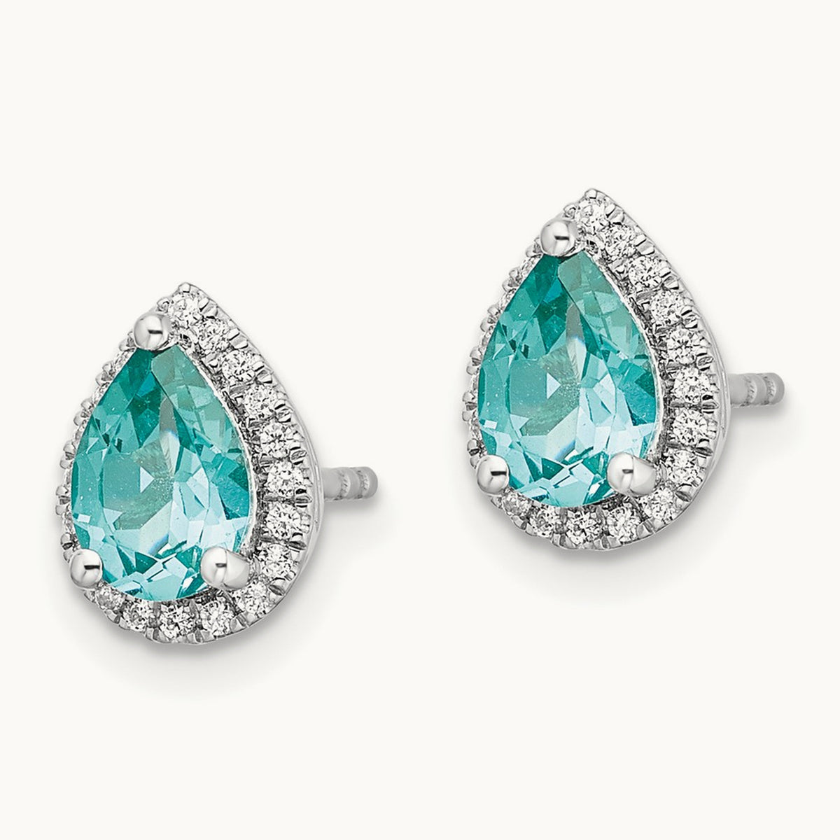 Created Paraiba Pear Post Earrings, 0.15 ct tw Lab-Grown Diamond