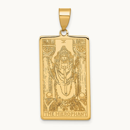 The Hierophant Tarot Card Pendant, 14K Yellow Gold