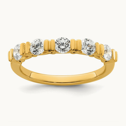 Complete Diamond Tension Set 5-Stone Wedding Band — 14K Yellow Gold