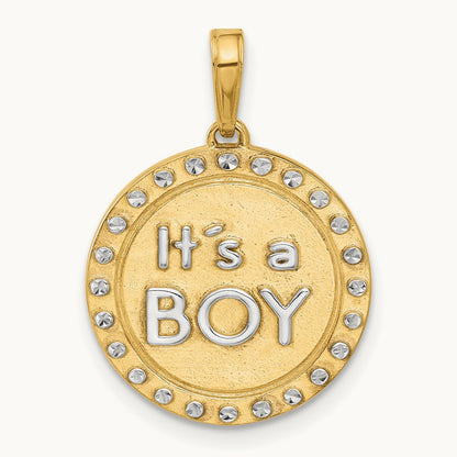 D/C It's A Boy Pendant, 14K with White Rhodium