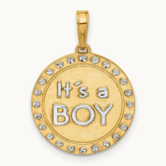 D/C It's A Boy Pendant, 14K with White Rhodium