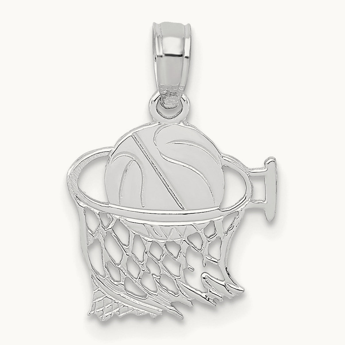 Basketball in Net Pendant, 14K White Gold