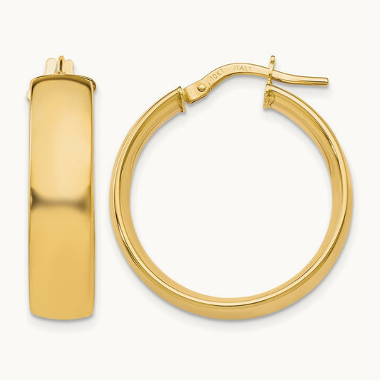Polished Hoop Earrings — 10K Yellow Gold, 25mm, 6mm