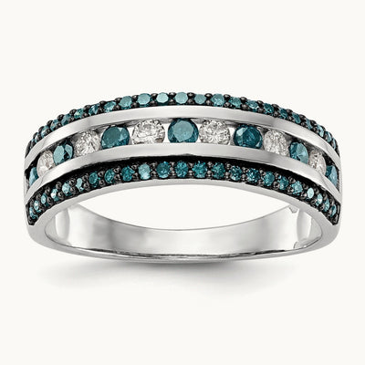 Blue and White Diamond Band, 14K White Gold