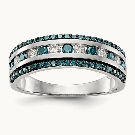 Blue and White Diamond Band, 14K White Gold