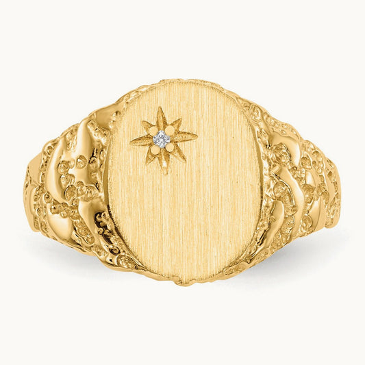 9.0x11. Closed Back AA Diamond Signet Ring, 0mm, 14K