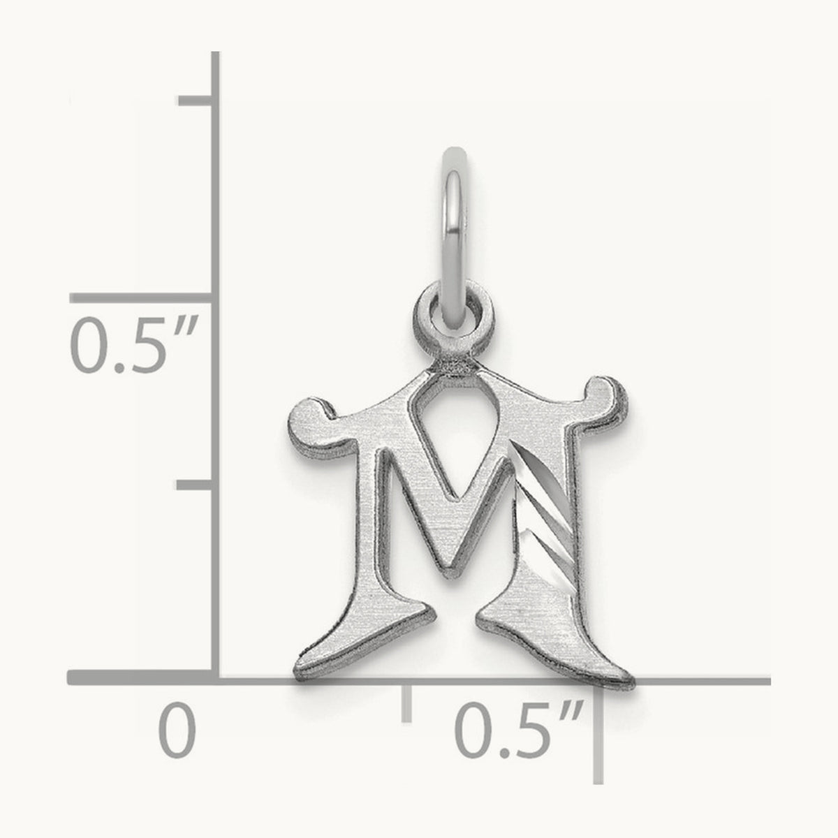 Diamond-cut Initial Charm — 14K White Gold, M