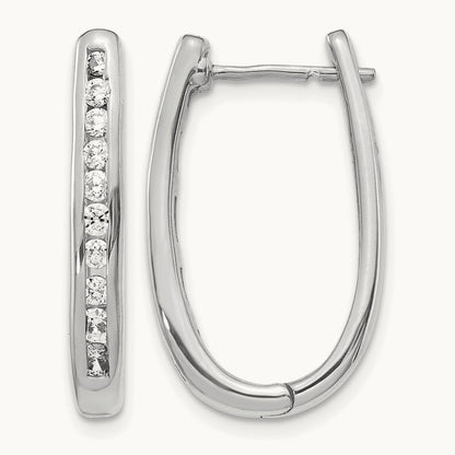 Diamond Oval Hinged Hoop Earrings — 14K White Gold