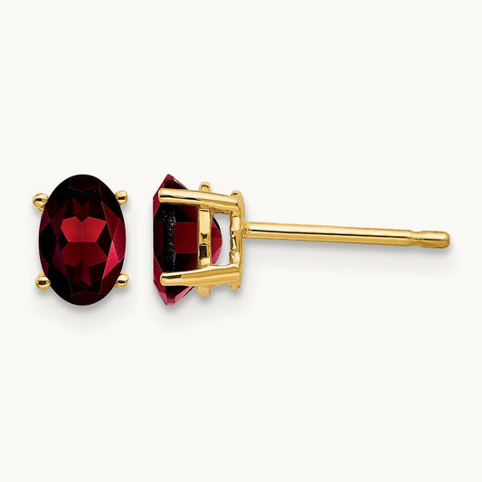 6x4mm Oval Garnet Earrings, 14K