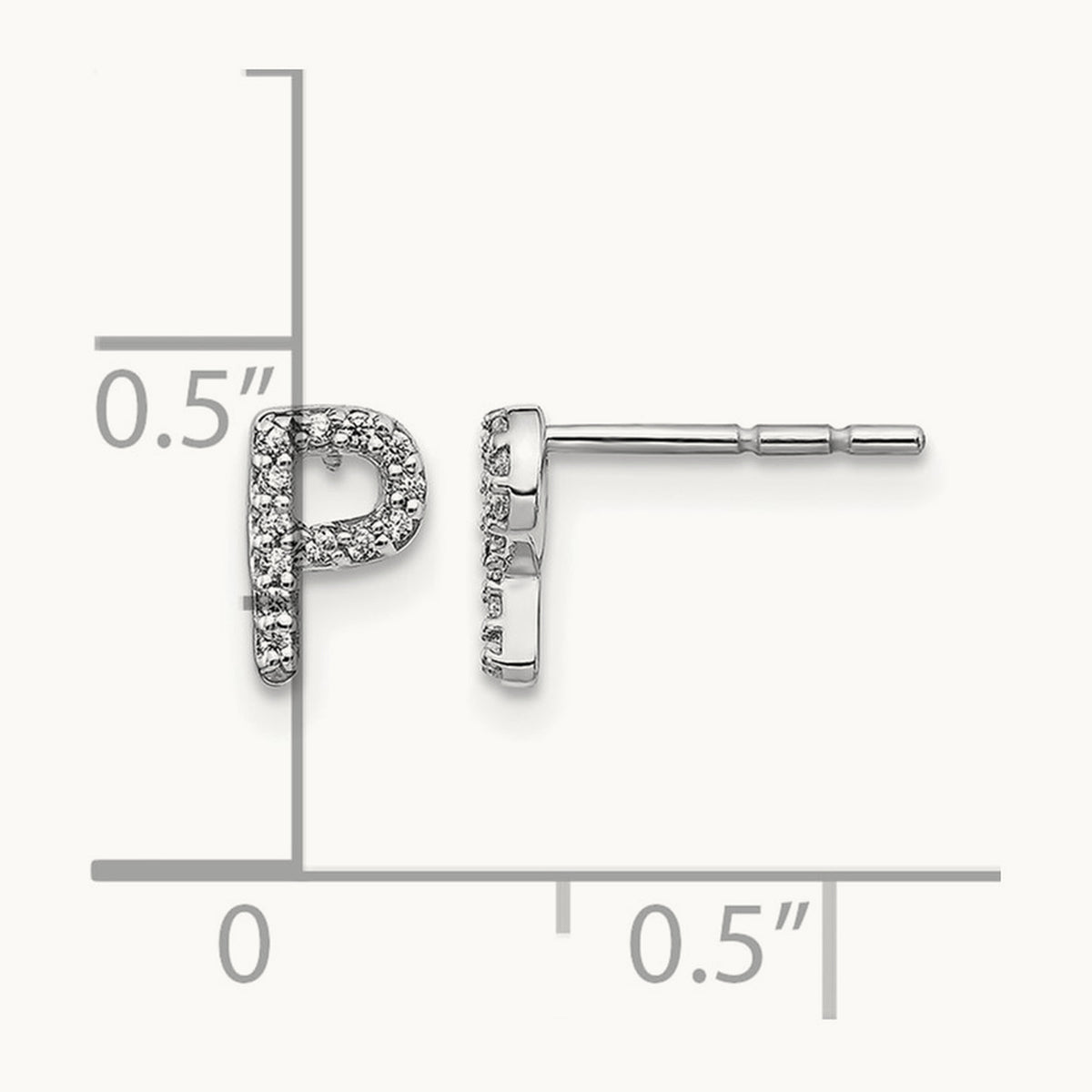 Diamond Initial P Earrings, 14K White Gold