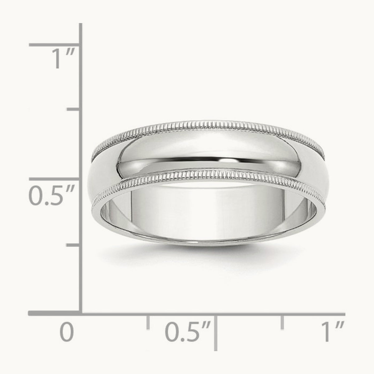 Milgrain Half Round Band, 6mm, 10K White Gold