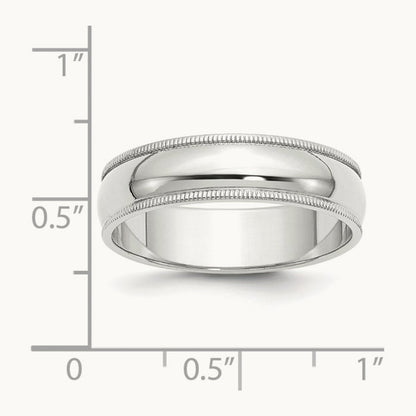 Milgrain Half Round Band, 6mm, 10K White Gold