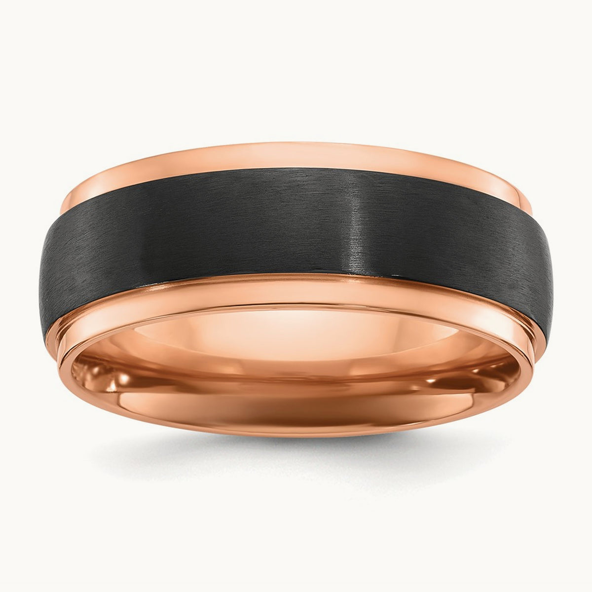 Black Zirconium Brushed and Polished Rose IP-plated Band, 8mm