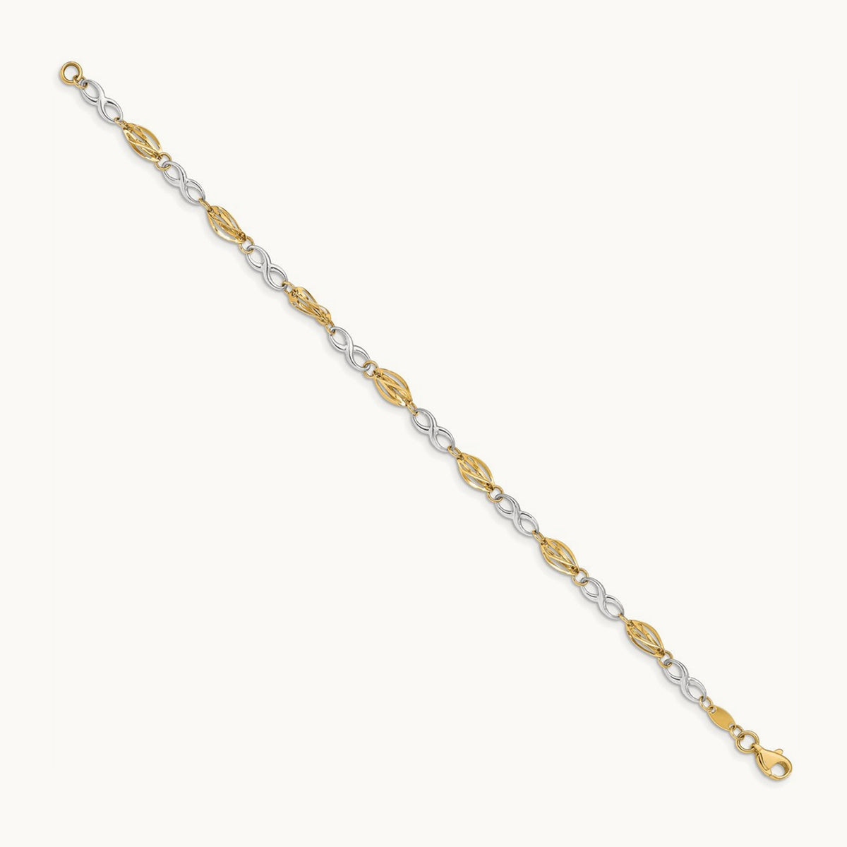 Polished Infinity Symbol 7.5in Bracelet, 14K Two-tone