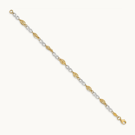 Polished Infinity Symbol 7.5in Bracelet, 14K Two-tone