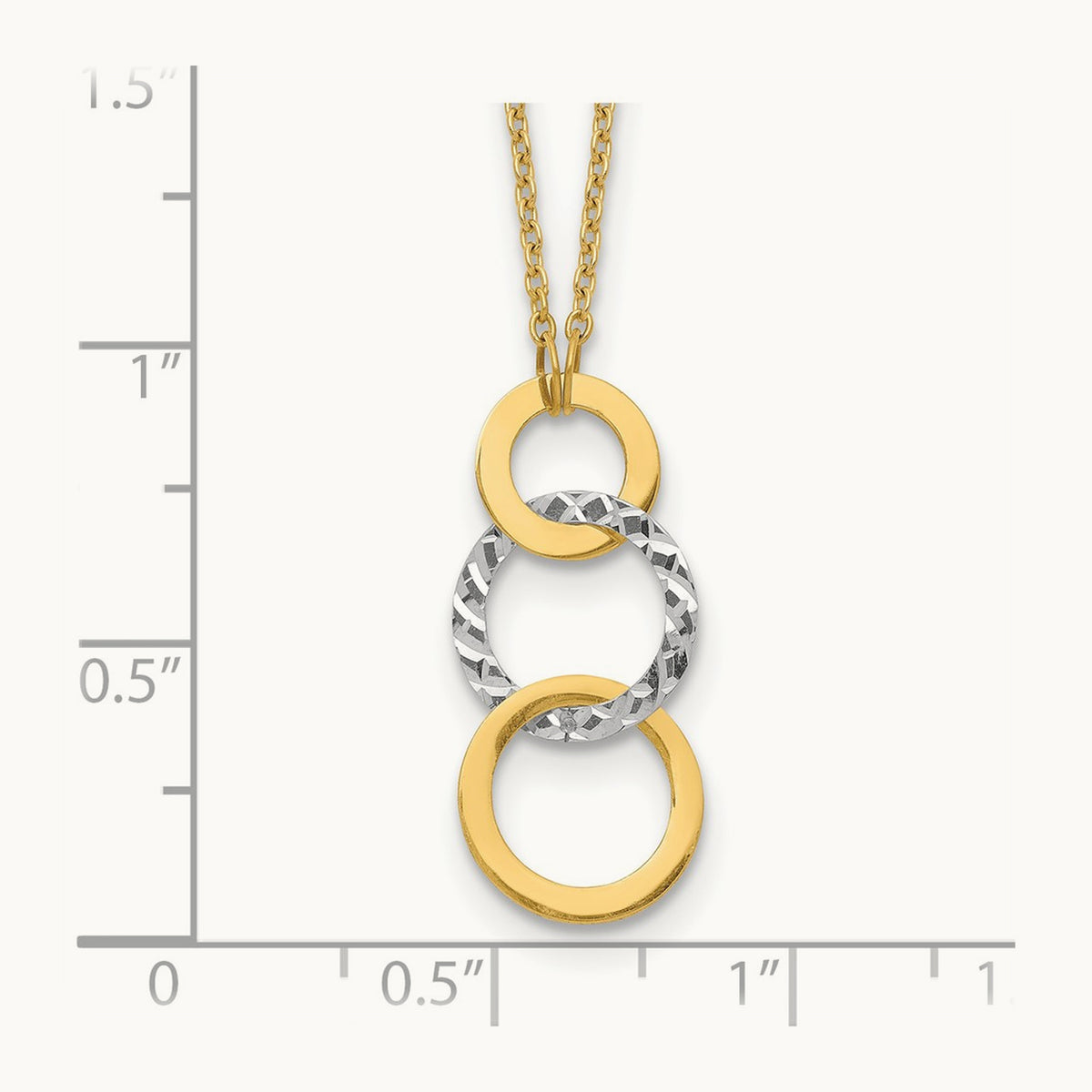 Polished & Textured 3-Circle Necklace, 14K Two-tone