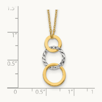 Polished & Textured 3-Circle Necklace, 14K Two-tone