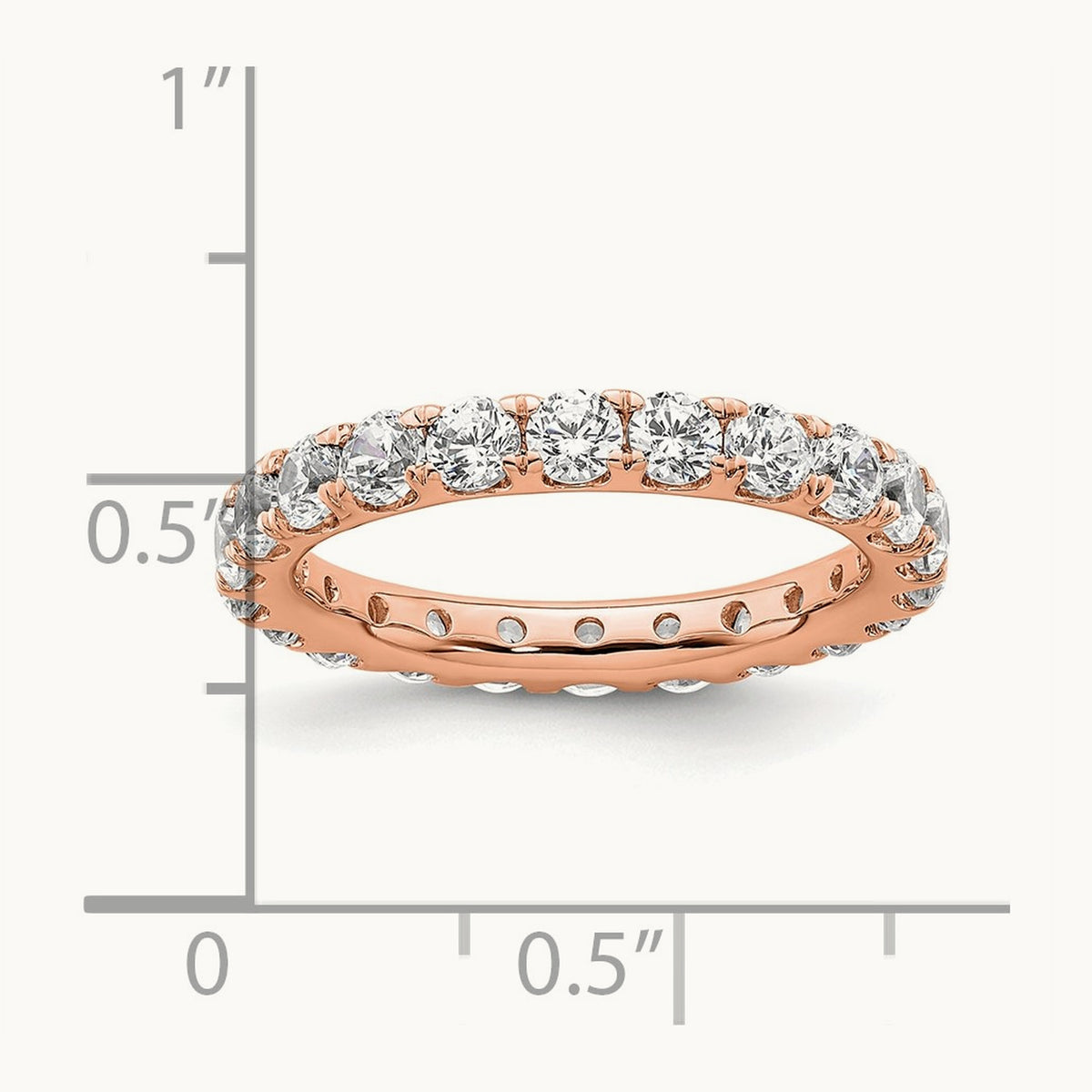 Polished U Shared Prong 2ct Diamond Eternity Band, 14K Gold in 14K Rose Gold