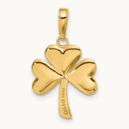 Polished Solid Shamrock Pendant, 14K