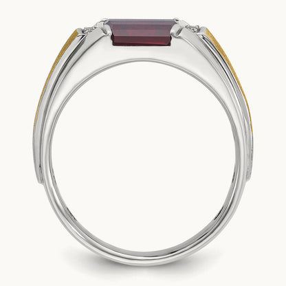 IBGoodman Men's Satin Cr.Ruby/Diamond Complete Ring, 14K Two-tone