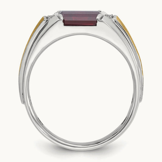 IBGoodman Men's Satin Cr.Ruby/Diamond Complete Ring, 14K Two-tone