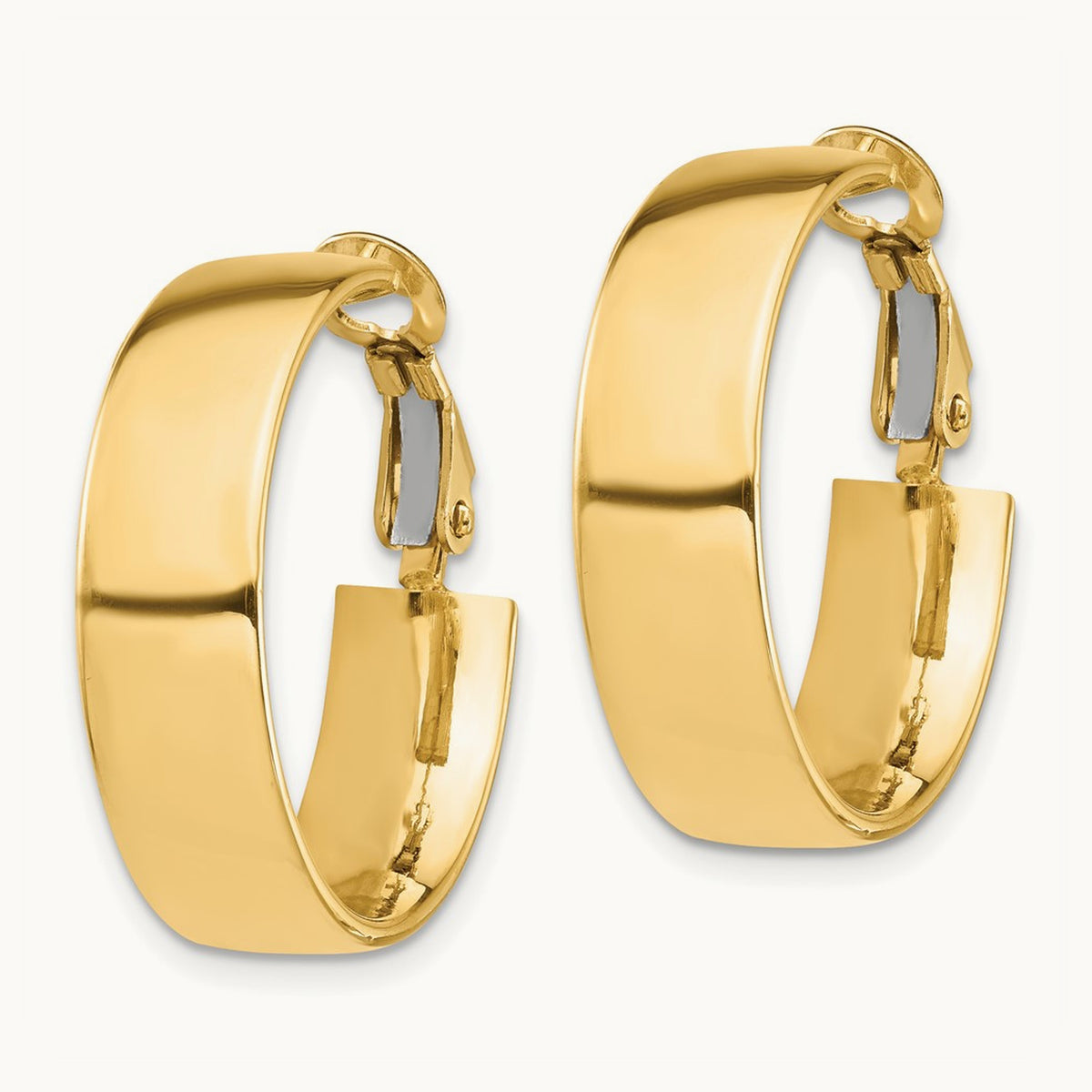 High Polished Omega Back Hoop Earrings — 14K Yellow Gold, 7mm