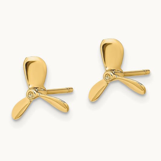 2-D Propeller Post Earrings, 14K