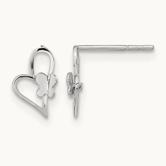 Madi K Heart W/Butterfly Post Earrings, 14K White Gold