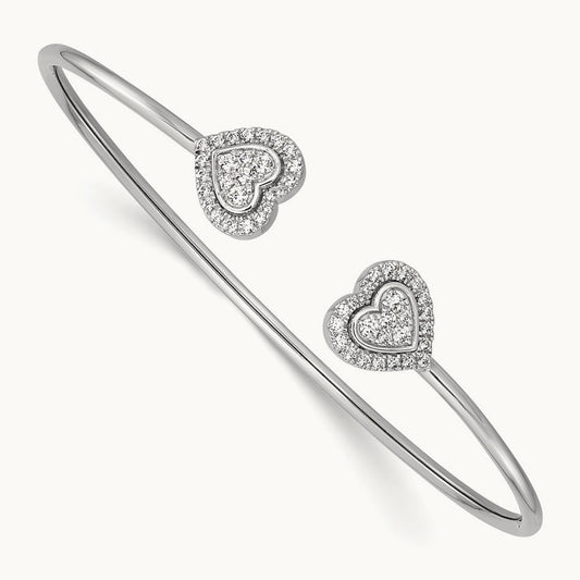 Polished Diamond Heart Cuff Bangle, 14K White Gold