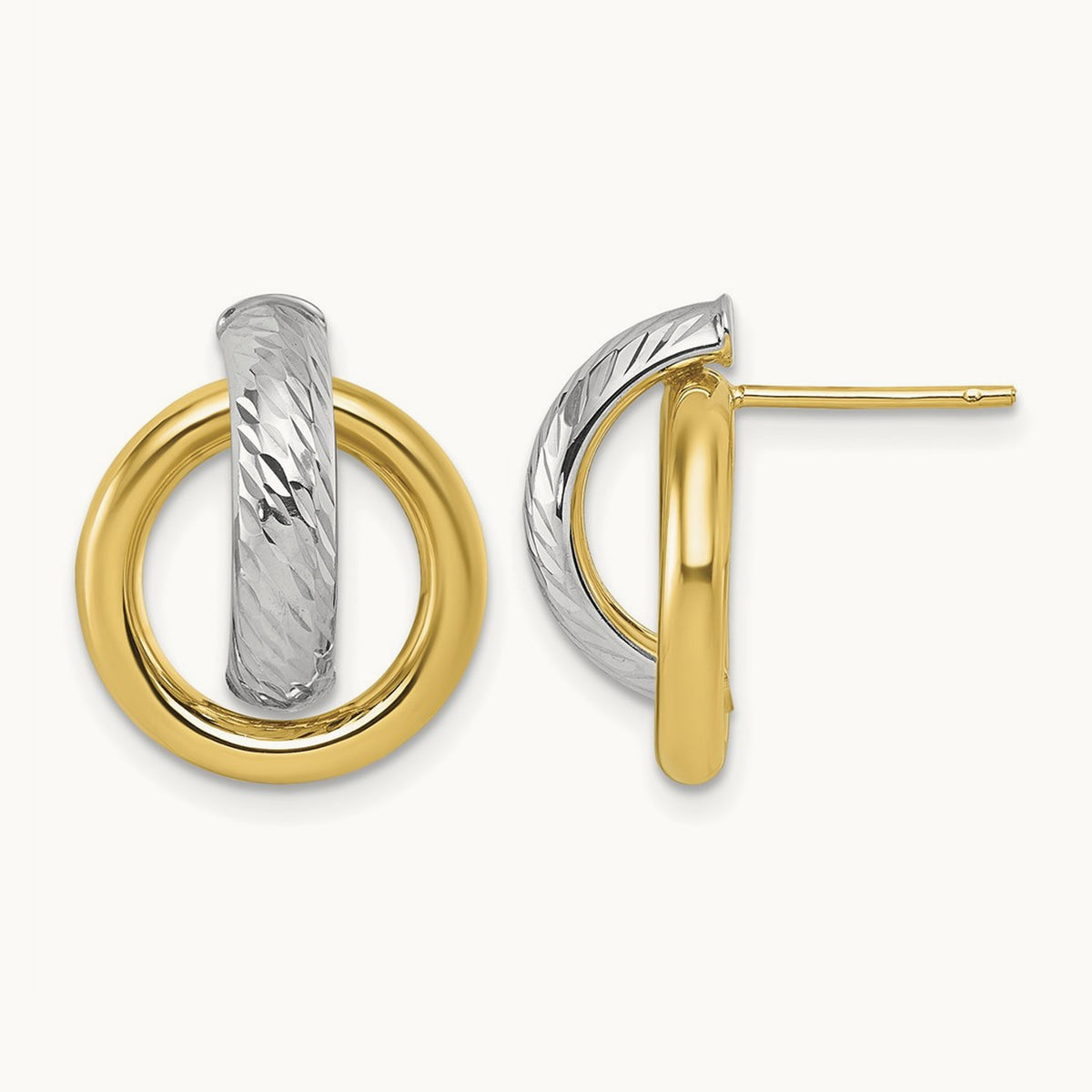 Polished and D/C Post Earrings, 14K with White Rhodium