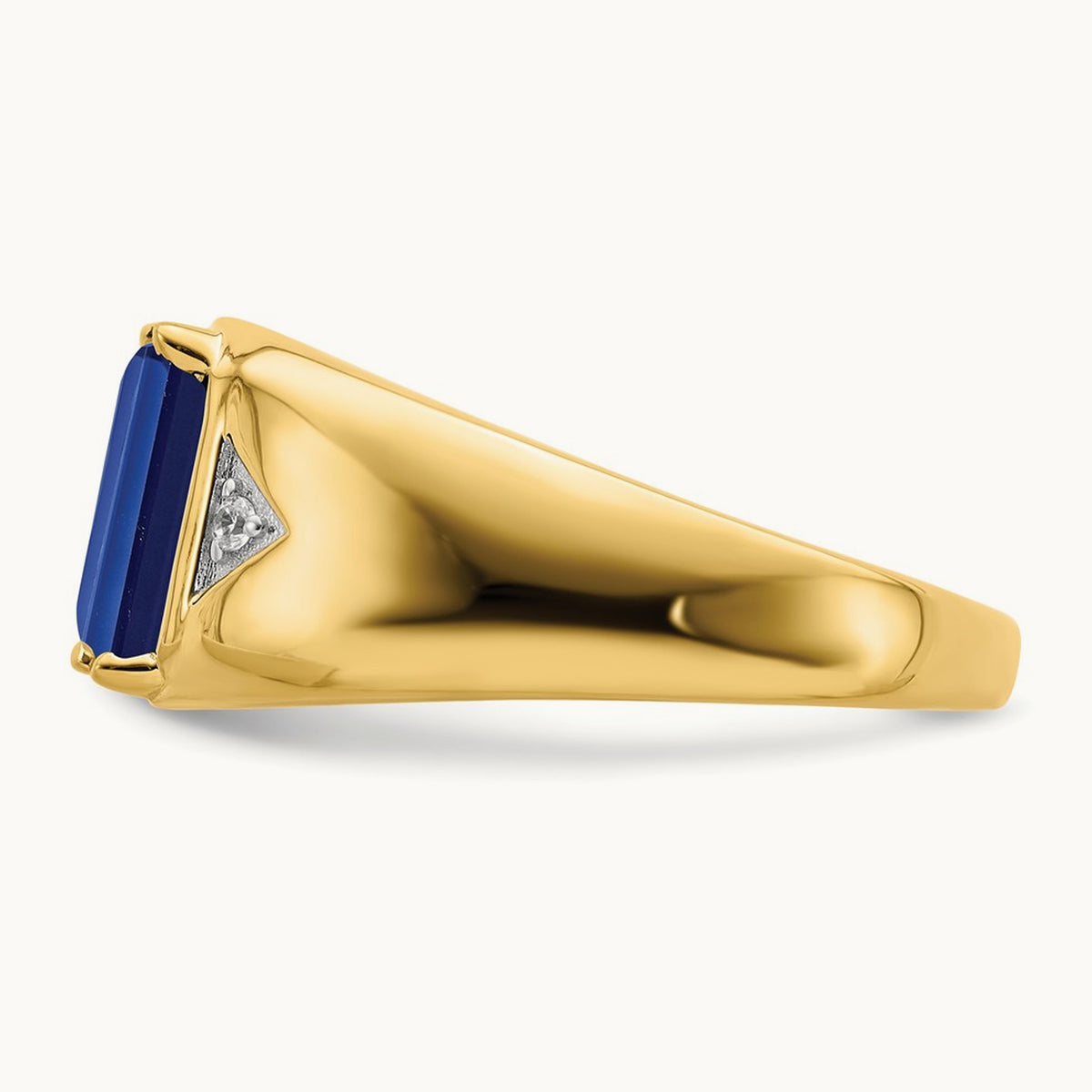 Emerald-cut Created Sapphire and Diamond Polished Mens Ring, 14K