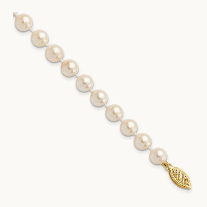 6- Round White Saltwater Akoya Cultured Pearl Bracelet, 7mm, 14K