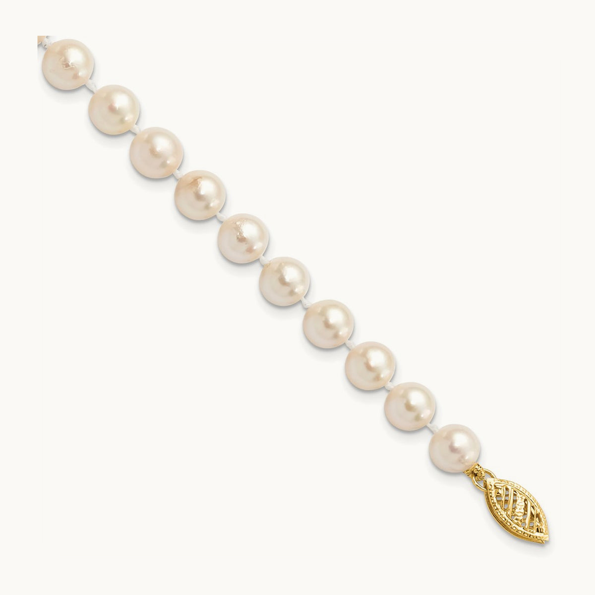 6- Round White Saltwater Akoya Cultured Pearl Bracelet, 7mm, 14K