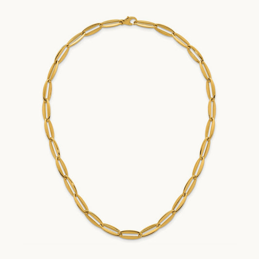 Polished Long Oval Link Necklace, 7mm, 14K