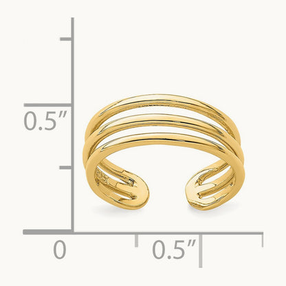 Polished 3 Row Toe Ring, 14K