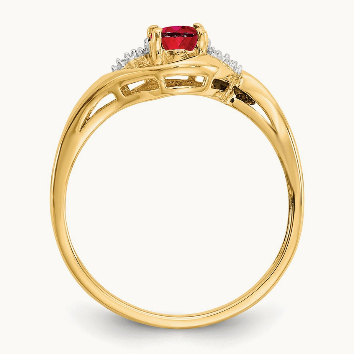 Ruby and Diamond Ring — 14K Yellow Gold, 7