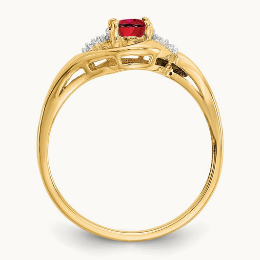 Ruby and Diamond Ring — 14K Yellow Gold, 7