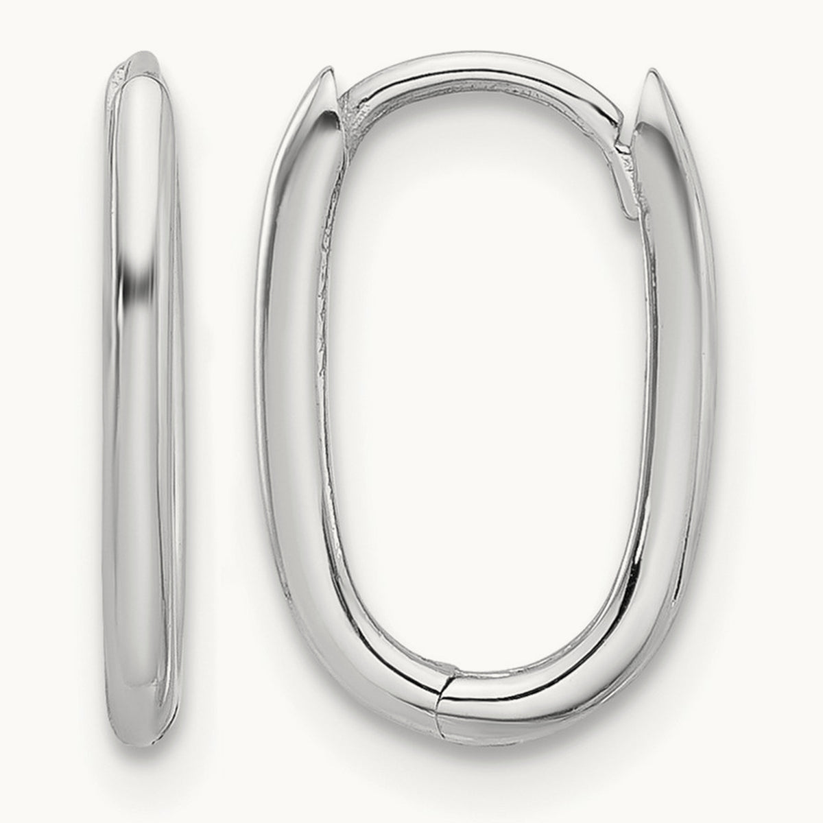 Polished Oval Hinged Hoop Earrings — 14K White Gold, 9.25mm