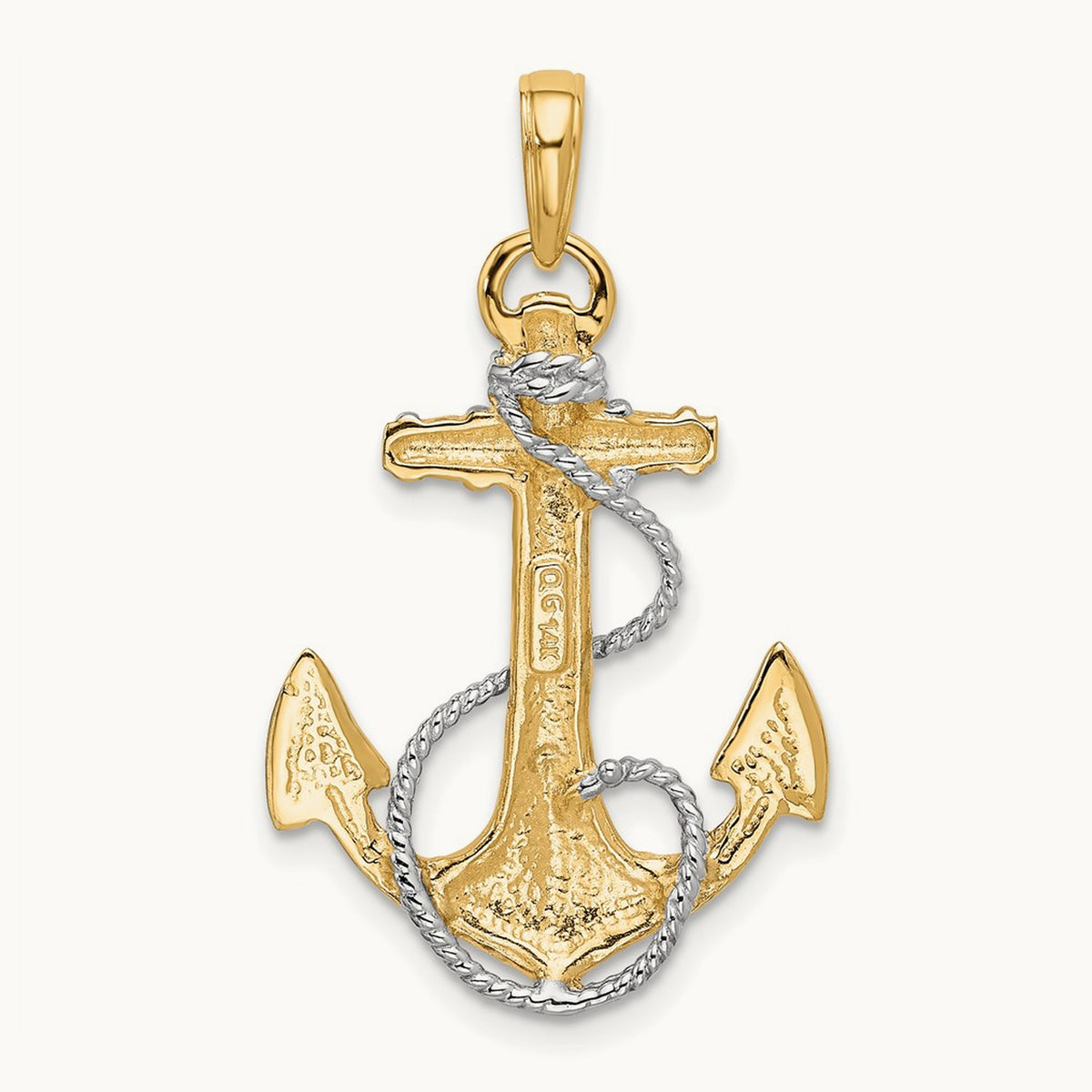 Anchor with Rope Pendant — 14K Two-Tone Gold, 33mm