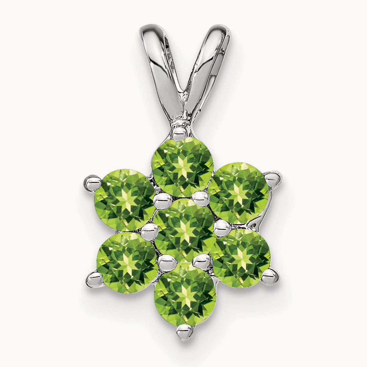 Peridot Floral Pendant, 14K White Gold