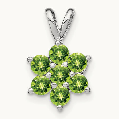 Peridot Floral Pendant, 14K White Gold