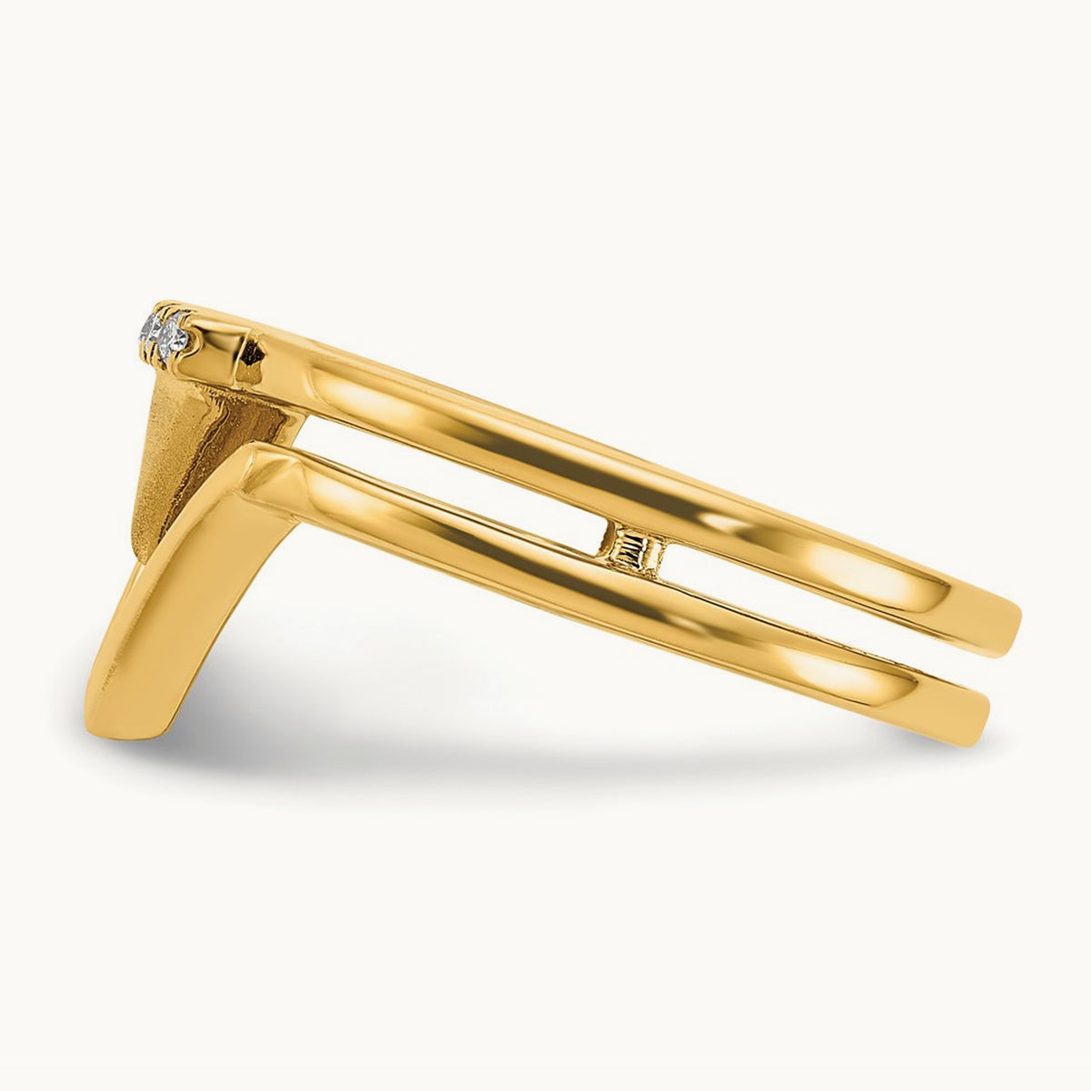 Satin and Polished Diamond Double Triangle Ring, 14K